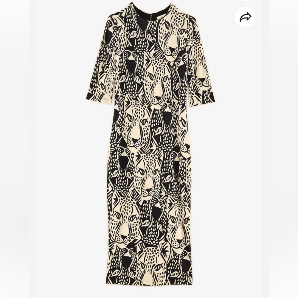 FARM Rio Black and Cream Leopard Face Midi Dress